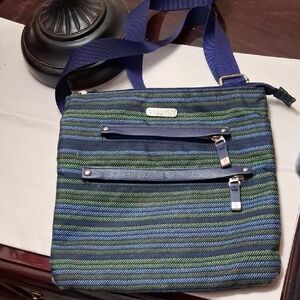 Baggallini Navy and Olive Striped Crossbody Bag